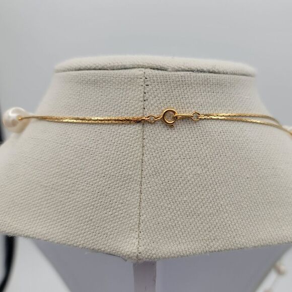 Necklace Faux Pearl & Gold Tone Double Strand Classic Necklace #443 - Picture 4 of 11